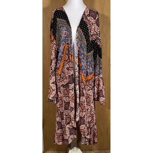 Willow Root Women's L Boho Floral Open Duster Patchwork Bell Sleeve CottageCore
